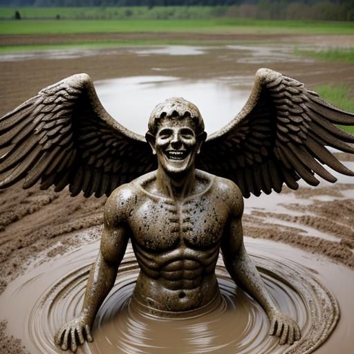 Mud-Covered Angel with Goofy Grin