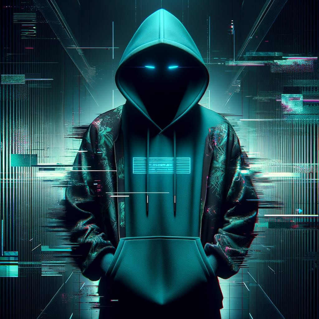Cyberpunk Hooded Figure in Neon Lighting