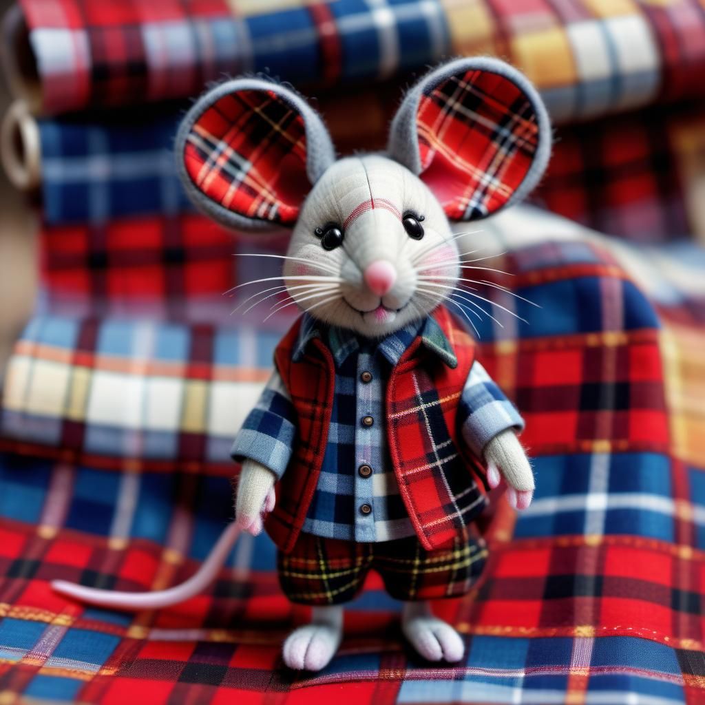Hyperrealistic Patchwork Plaid Mice Toys