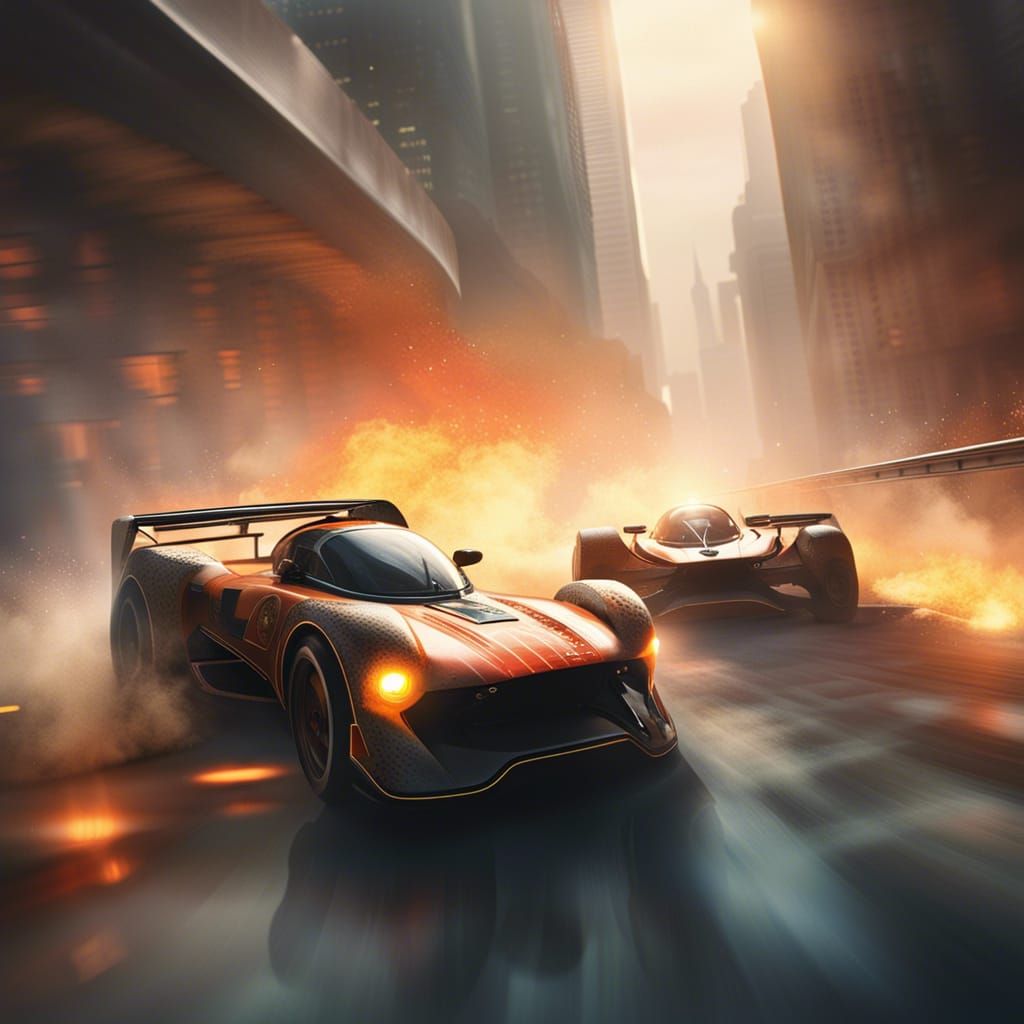 Futuristic Racing Cars in Dystopian Smogscape