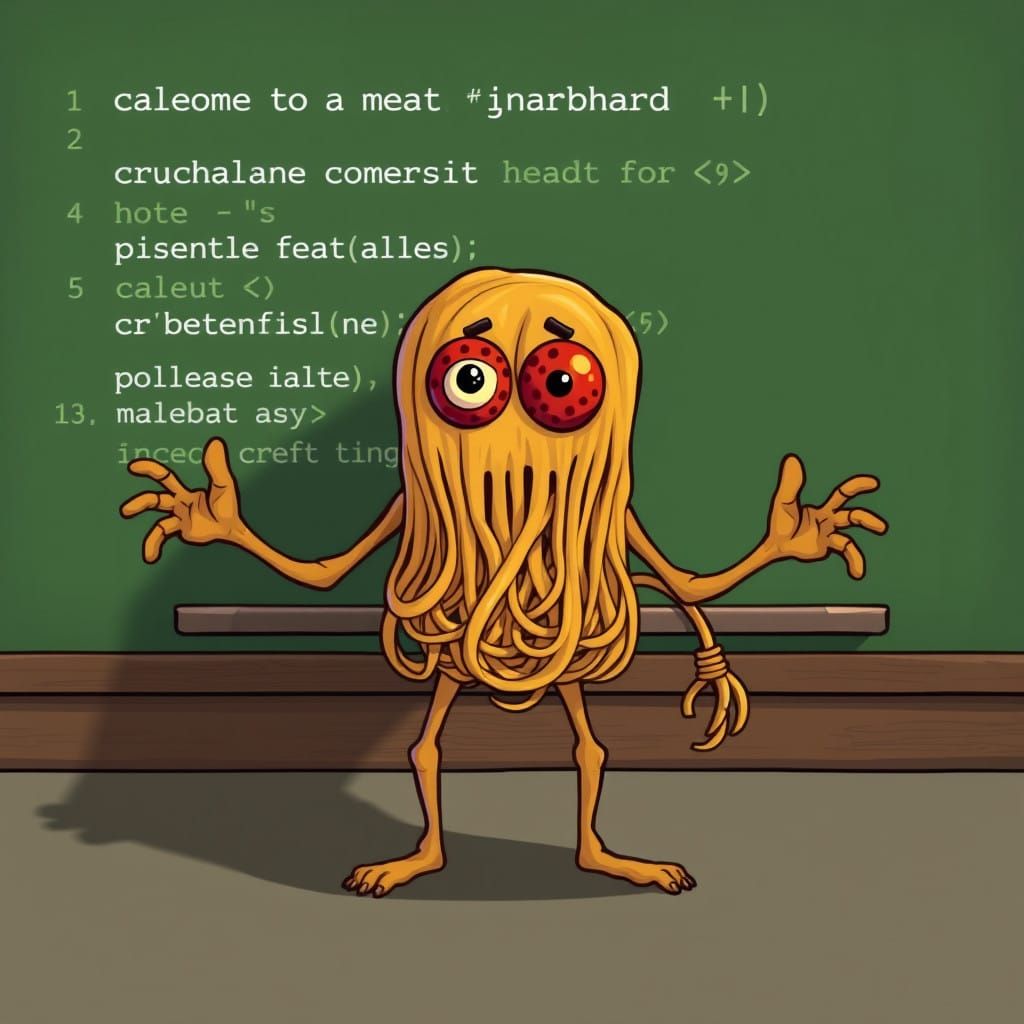 Golem of Spaghetti Code in a Chalkboard IT Nightmare