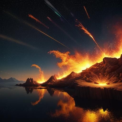 Meteor Descending to Earth in 3D Game Style