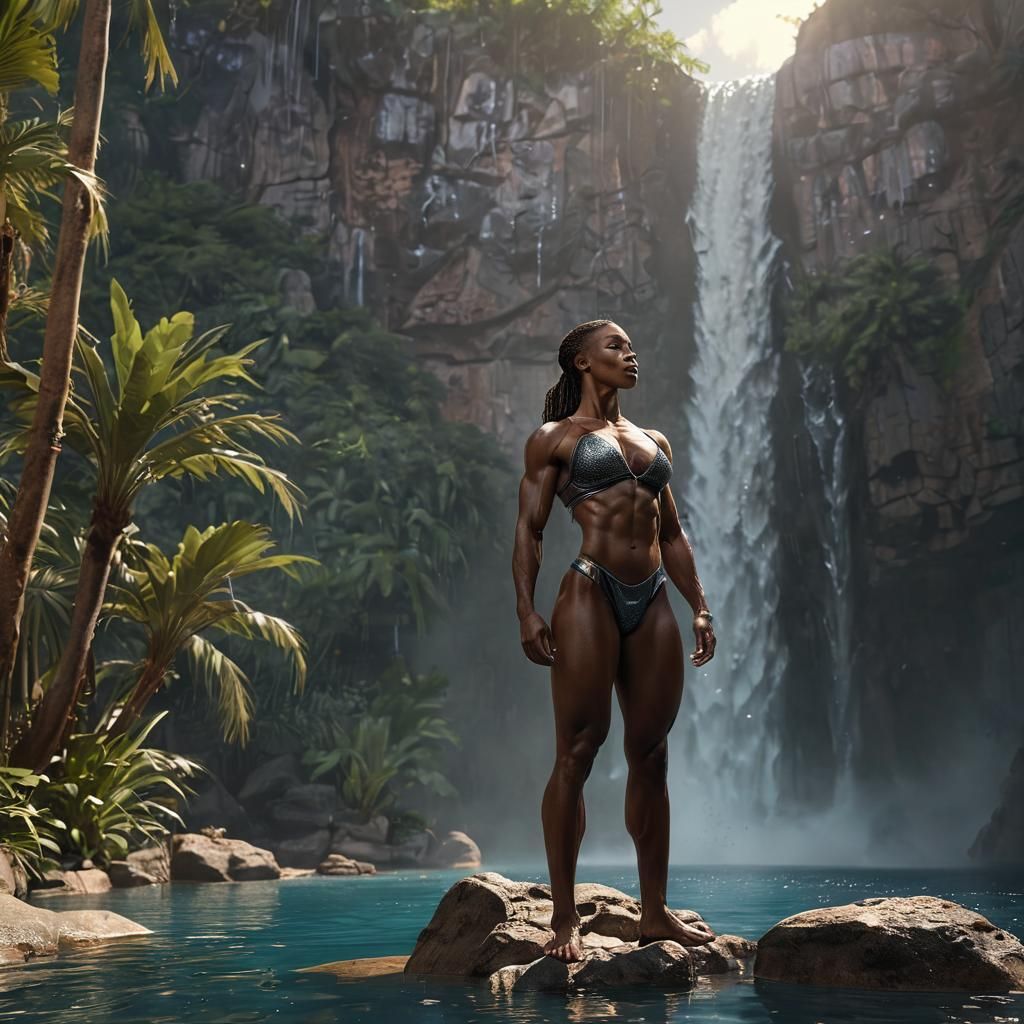 Hyper-Defined Bodybuilder in Tropical Setting