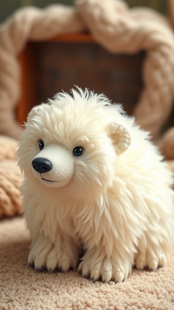 Whimsical Polar Bear with Exaggerated, Fluffy Textures