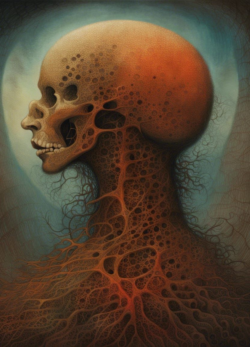Beksinski-Style Soul Leaves Decaying Body