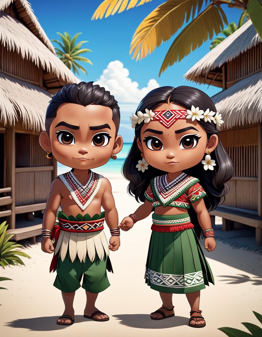 Chibi Kiribati Children in Traditional Dress
