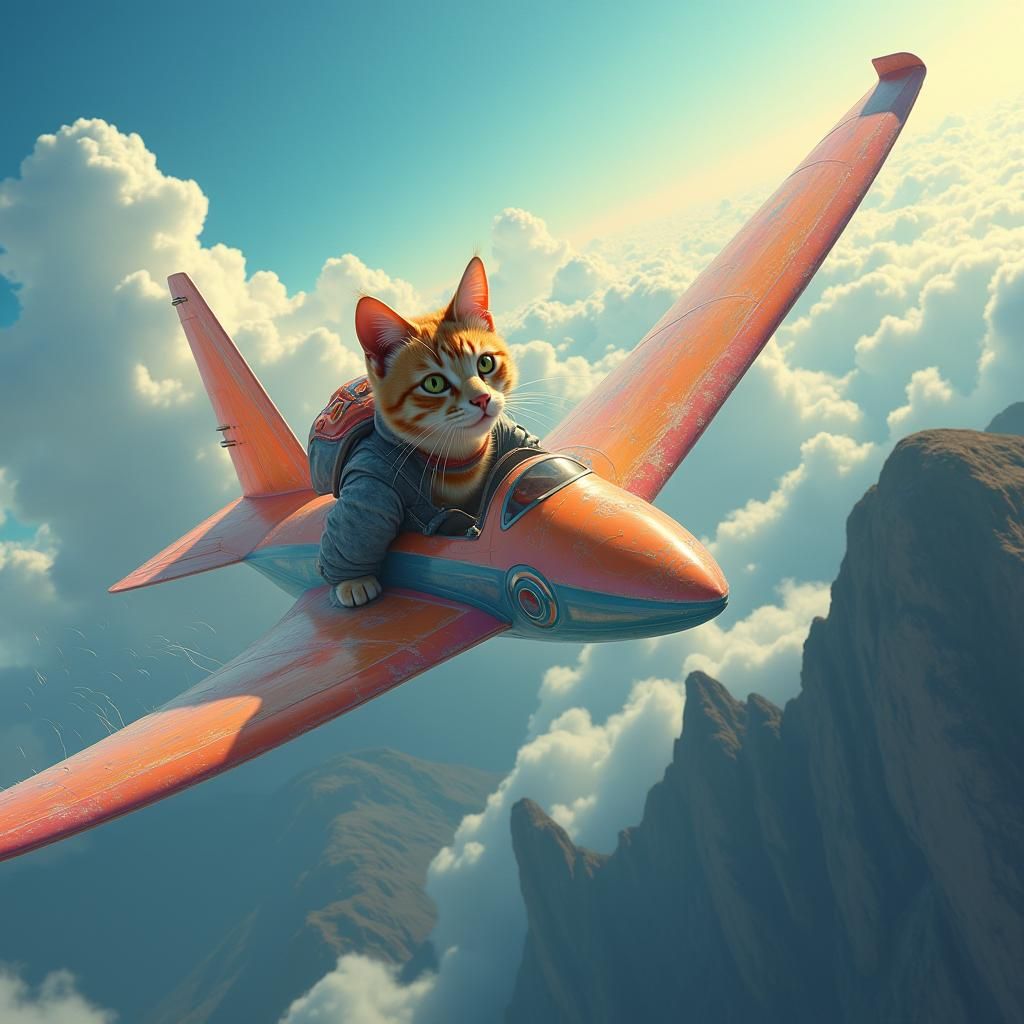 Cat Soaring in Glider: A Matte Painting