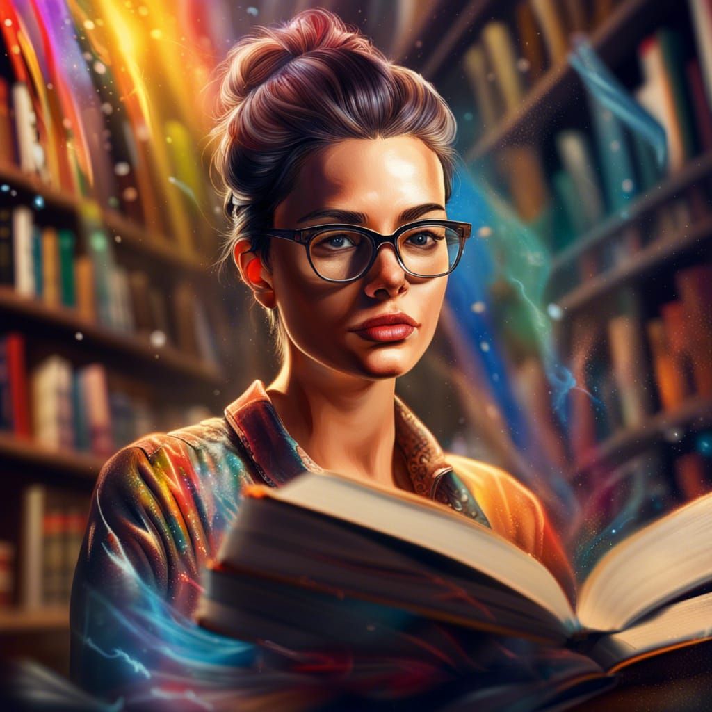 Hyperrealistic Librarian in Modern Library Concept Art