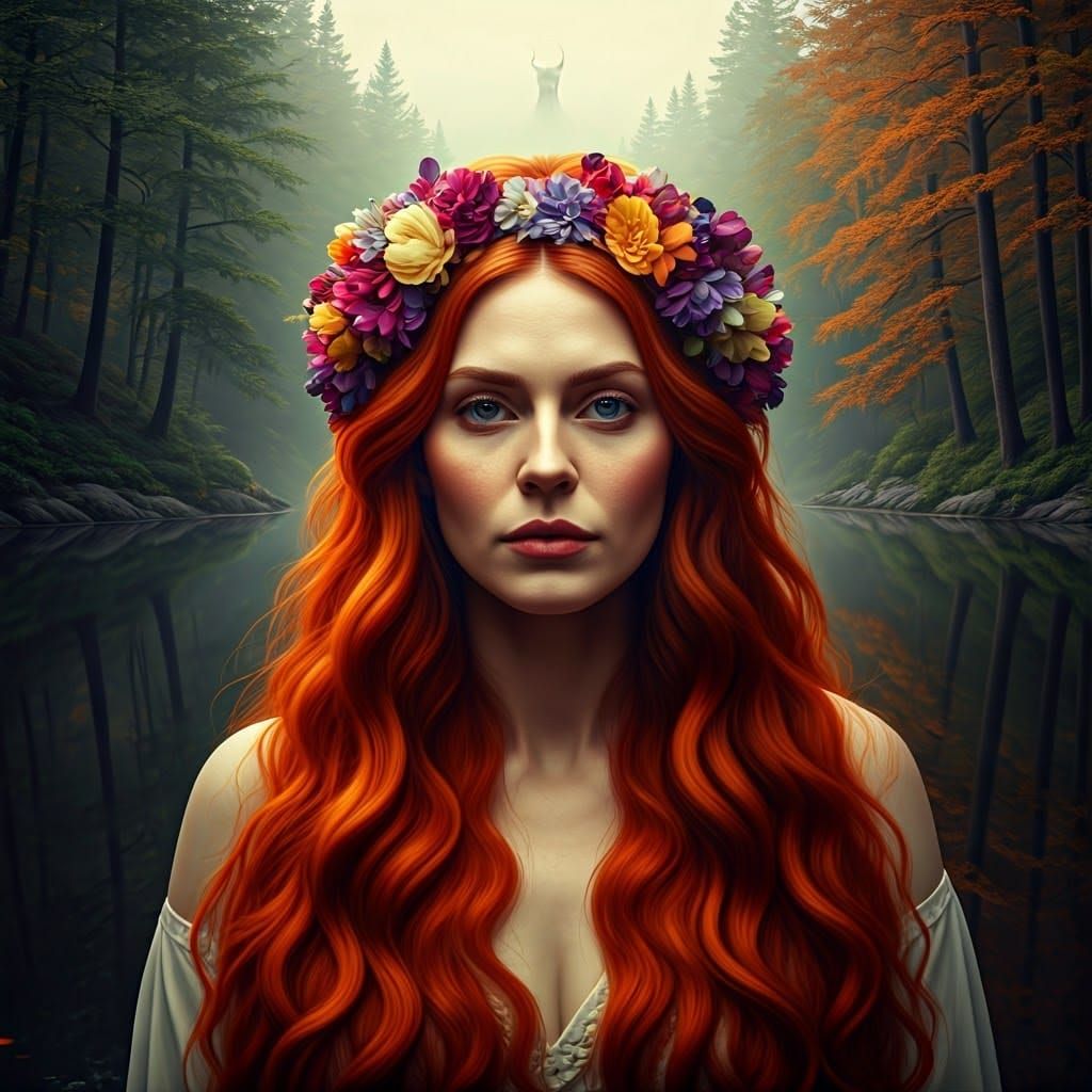 Morrigan Reflected, Cernunnos in Autumnal Forest