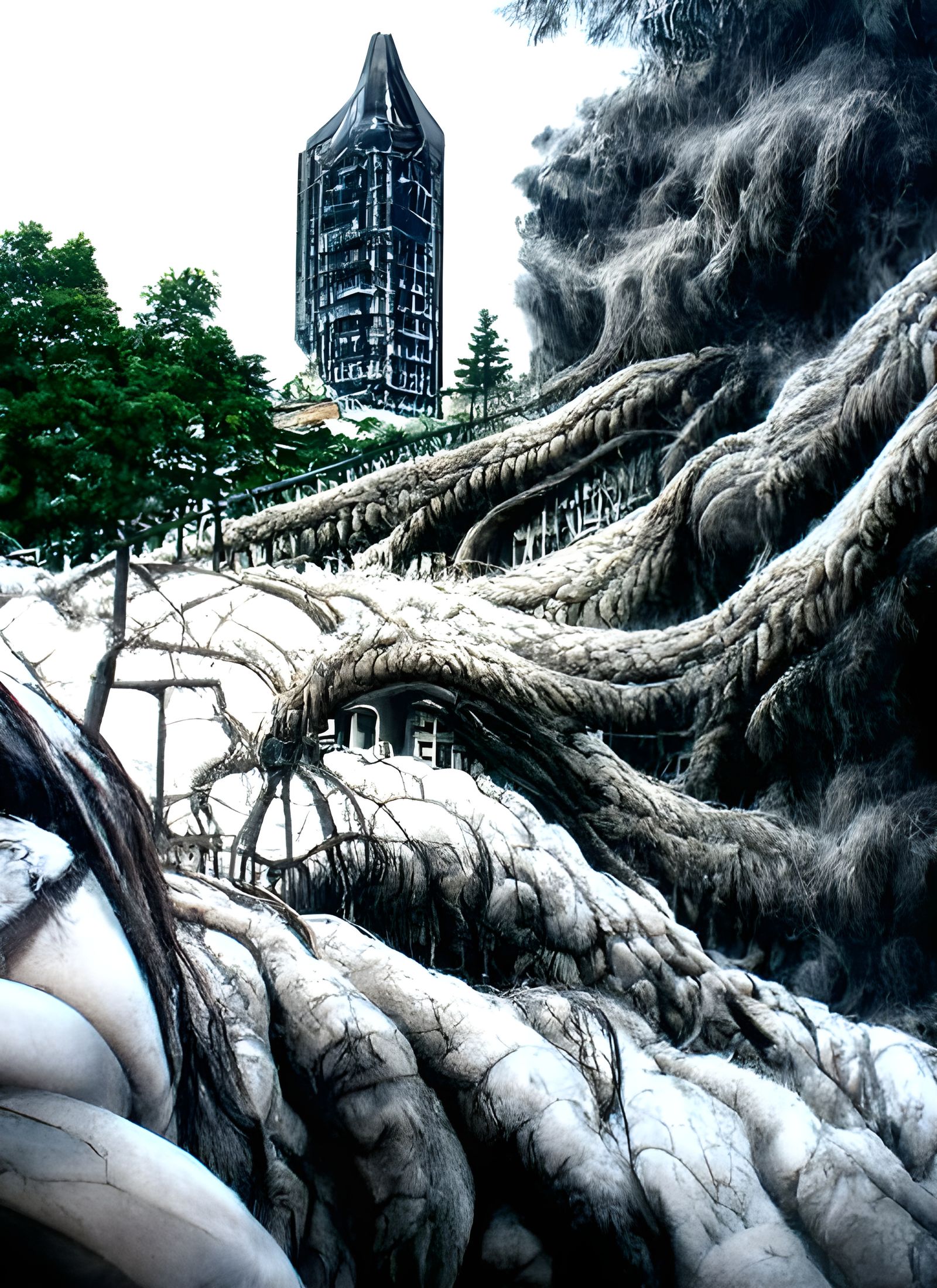 Neopunk Mountain City Portrait in a Thunderstorm