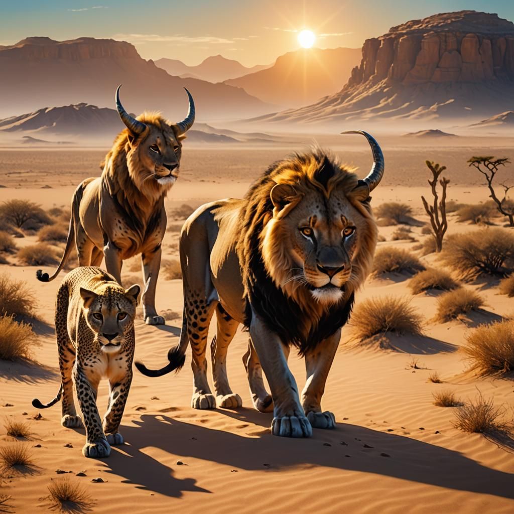 Desert Creature with Lion and Cheetah: Digital Art