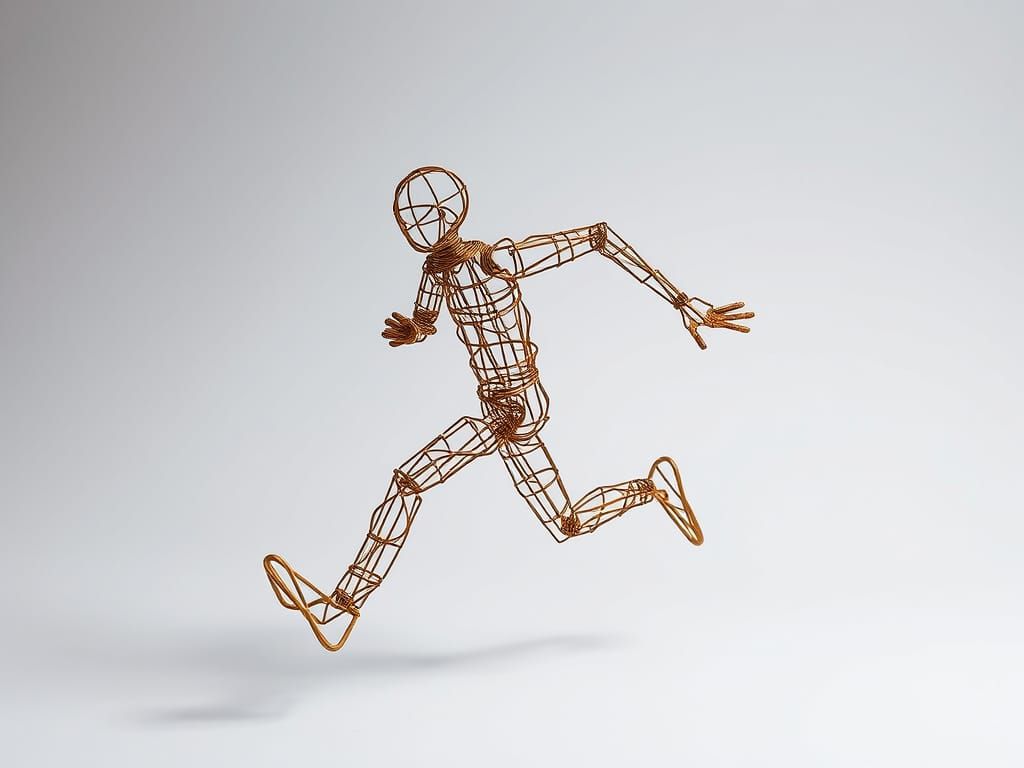 Barbed Wire Sculpture of Running Man in Toyism Style