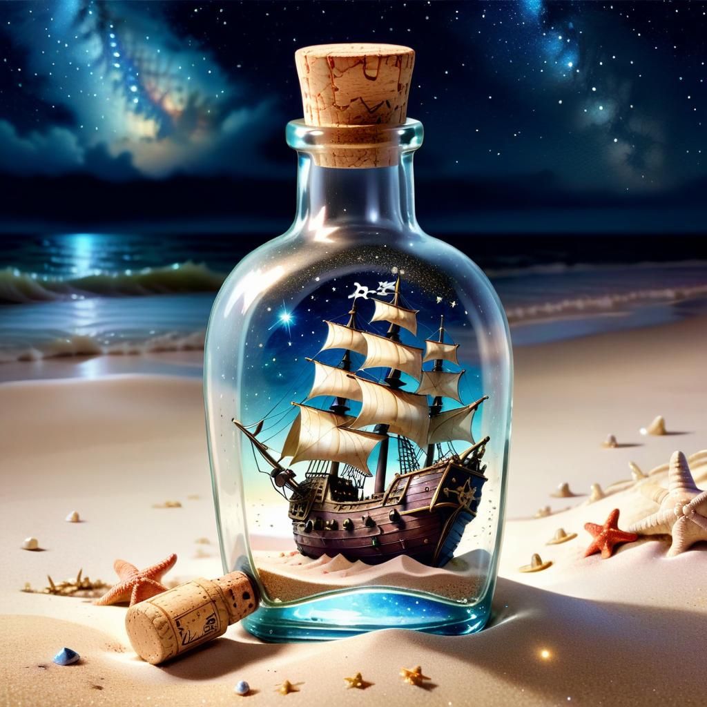 Pirate Ship in a Bottle: Watercolor Illustration