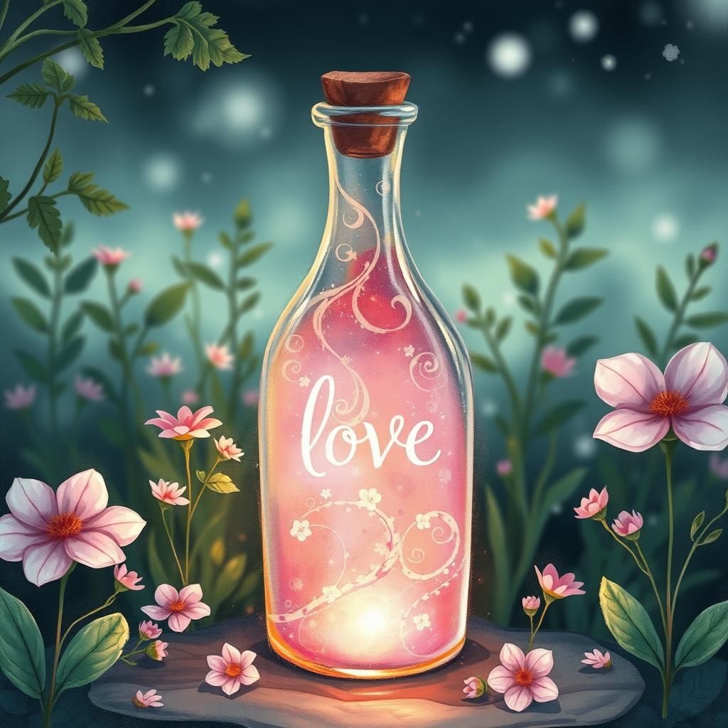Love Potion in a Bottle: Watercolor Illustration