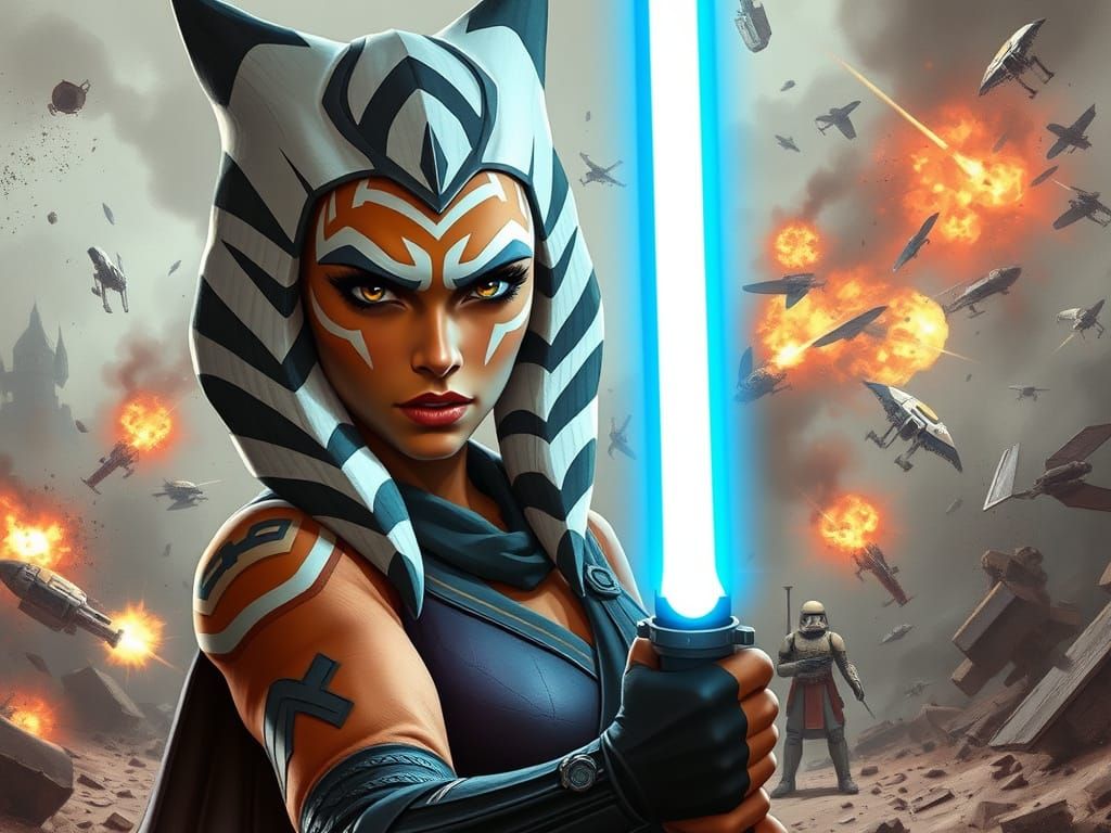 Ahsoka Tano, Galactic Warrior in a Futuristic Battle