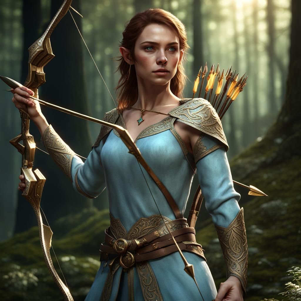 Fantasy Elf Archer in Forest, Dark Concept Art