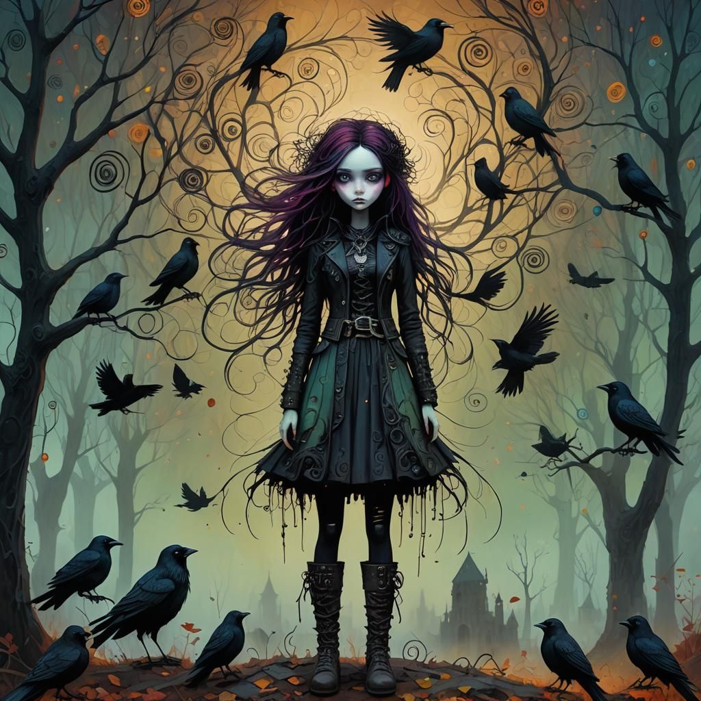 Tall Gothic Girl with Ravens, Styled by Burton and Kehoe