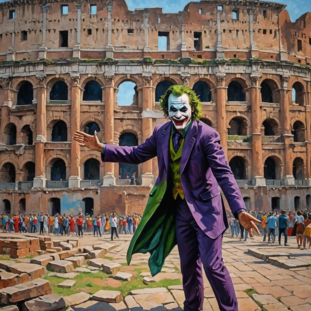 Joker's Theatrical Pose at The Colosseum as Impasto Painting