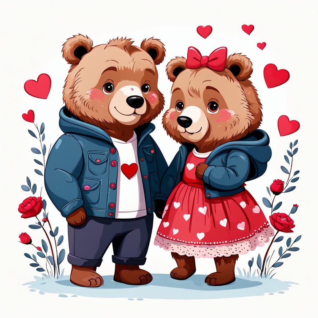 Lovable Cartoon Bears Celebrate Valentine's Day