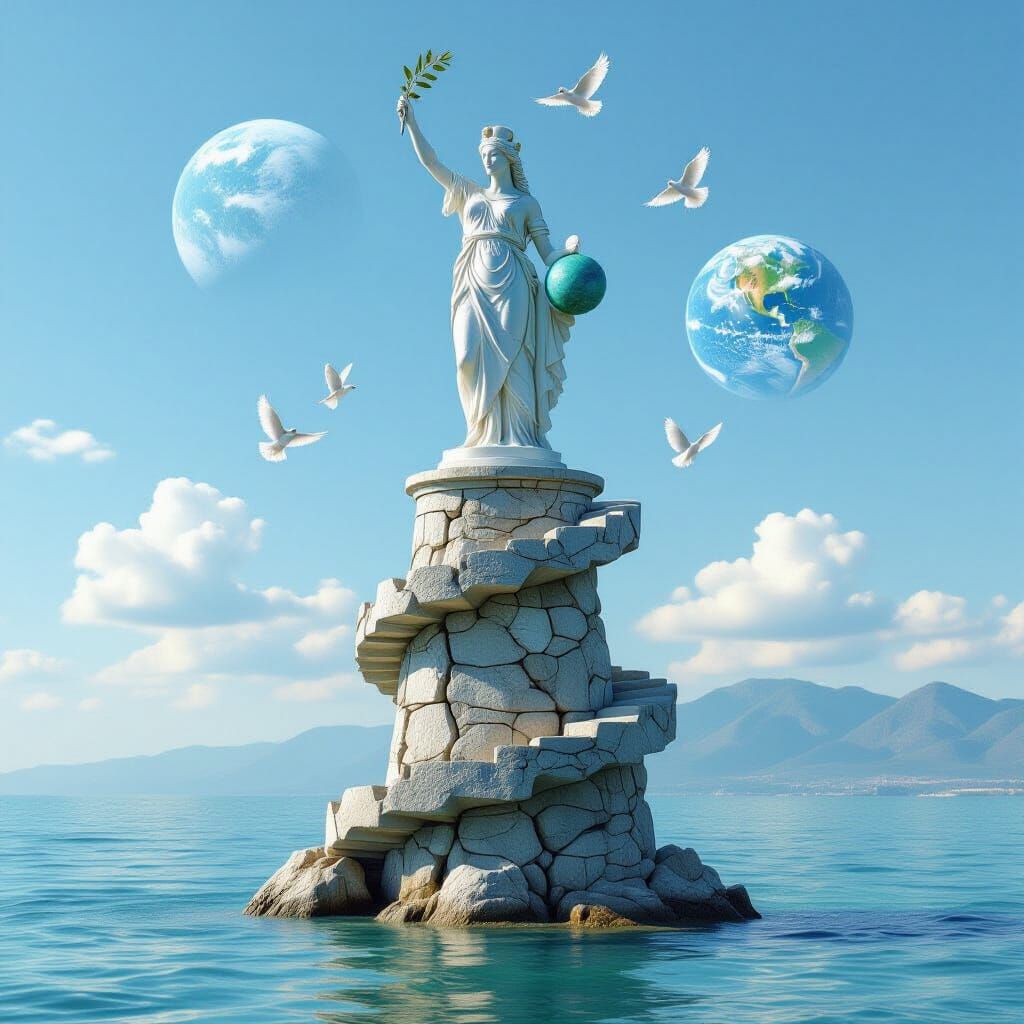 Gaia Statue with Earth in Background