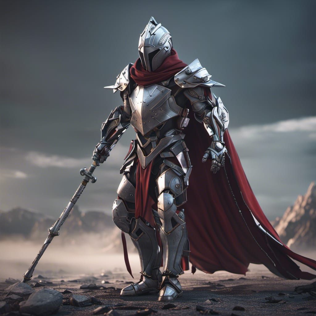 Armored Knight with Quarterstaff in Sci-Fi Style