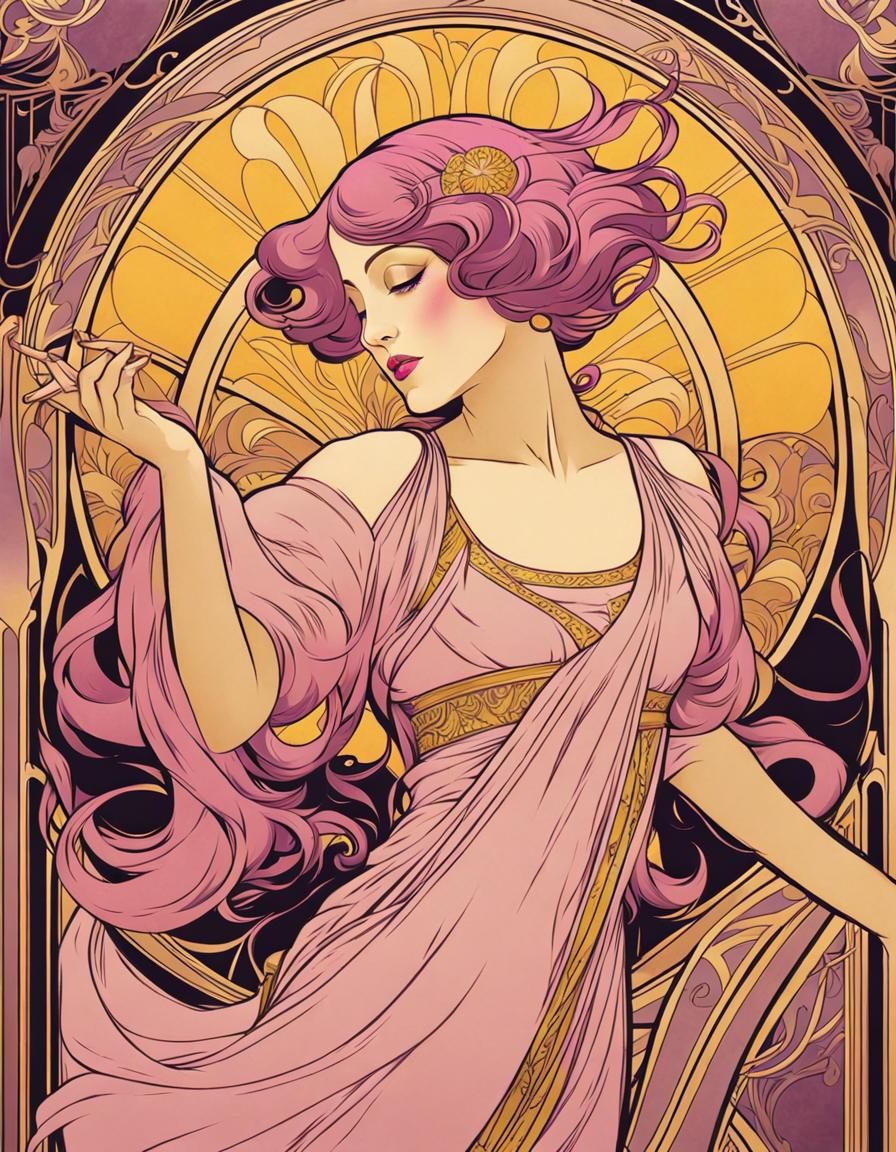 Art Deco Woman Dancing in Art Nouveau Style
