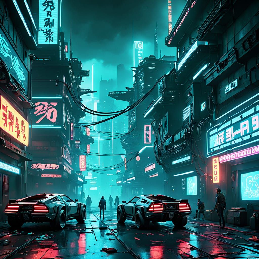 Epic Cyberpunk Horror in Cinematic Film Style