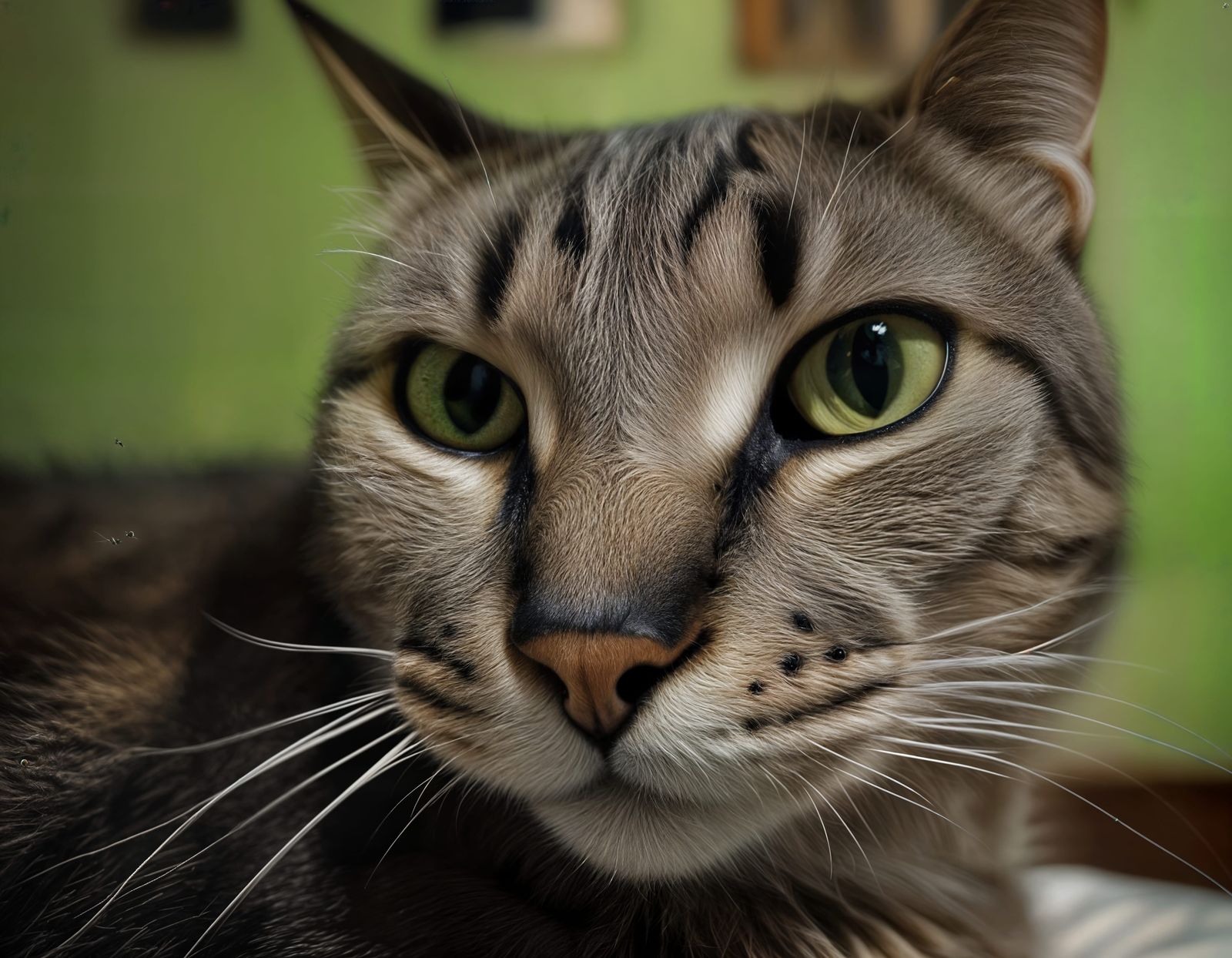 Intense Cat Portrait with Piercing Green Eyes
