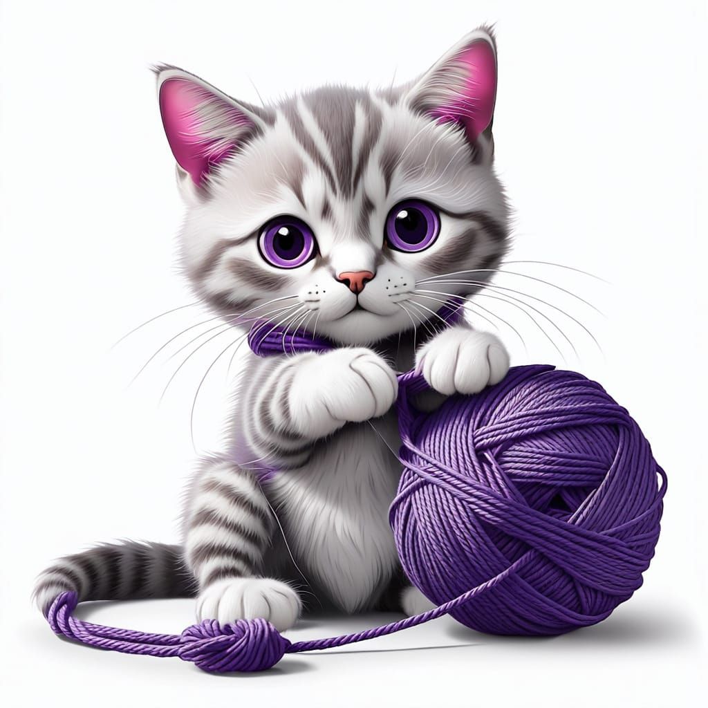 Whimsical Cartoon Cat in a Playful Yarn Pull