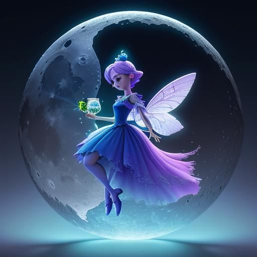 Fairy on Moon in Glass: Pixar-Style 3D Art