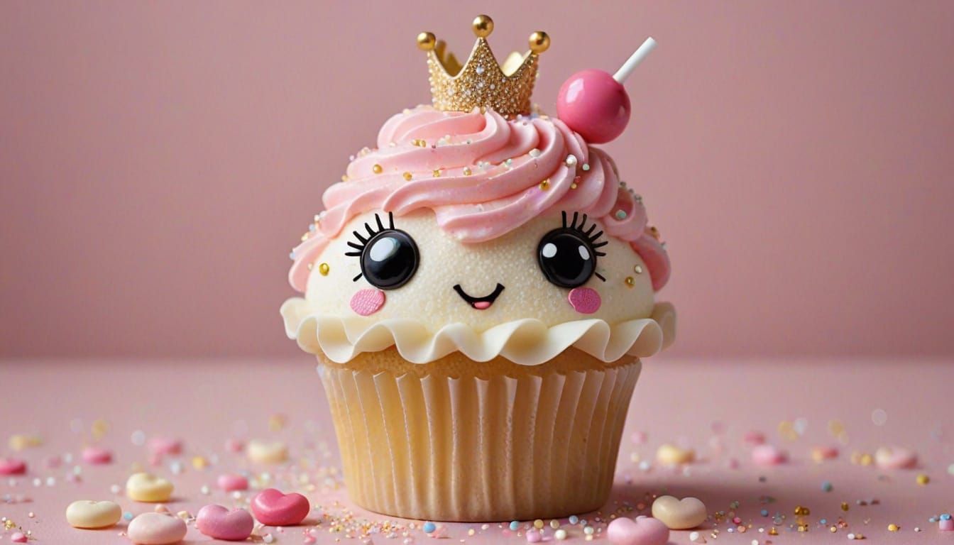Cute Cupcake Character with Candy Crown