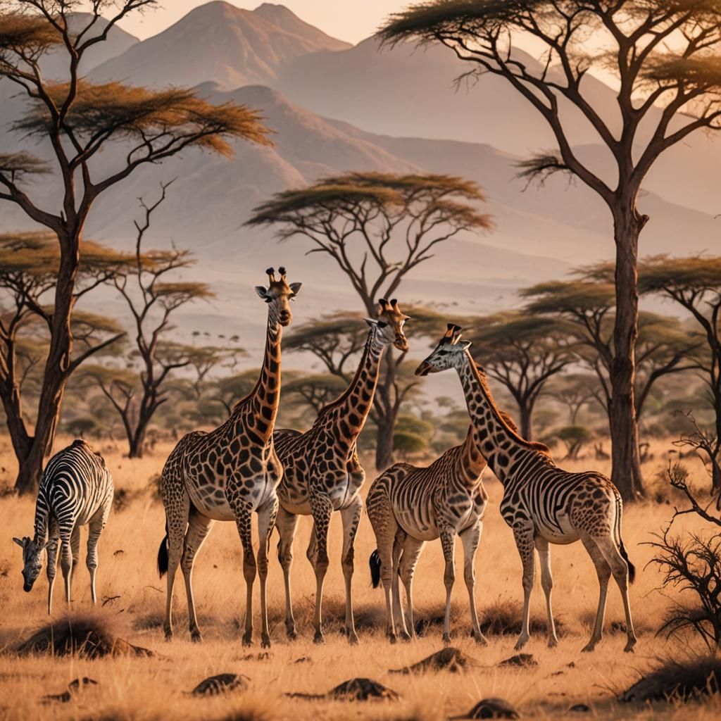 Giraffes and Zebras in the African Savannah