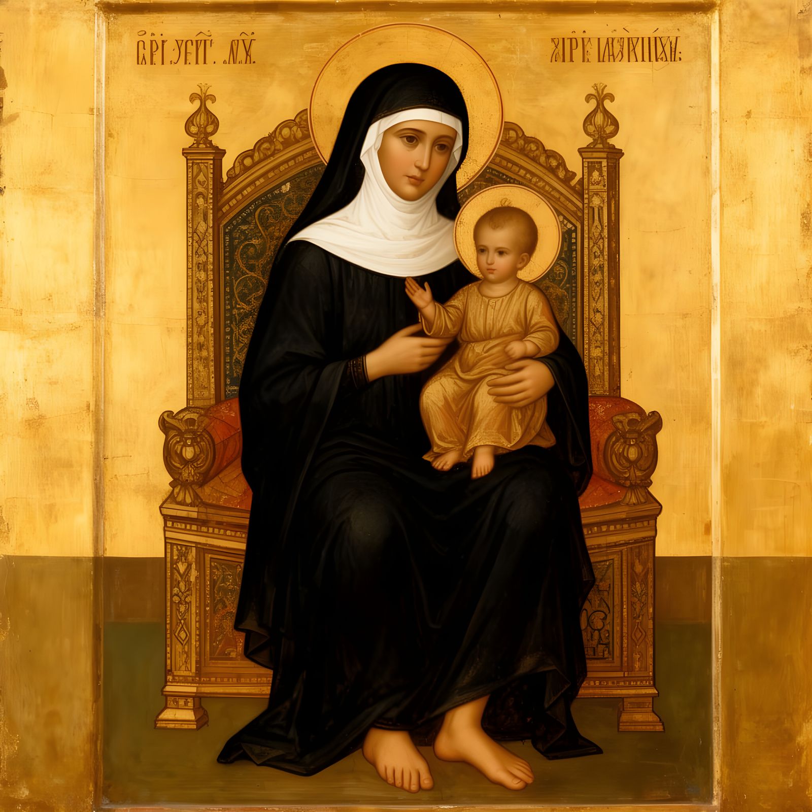 Virgin Mary and Baby Jesus on Byzantine Throne