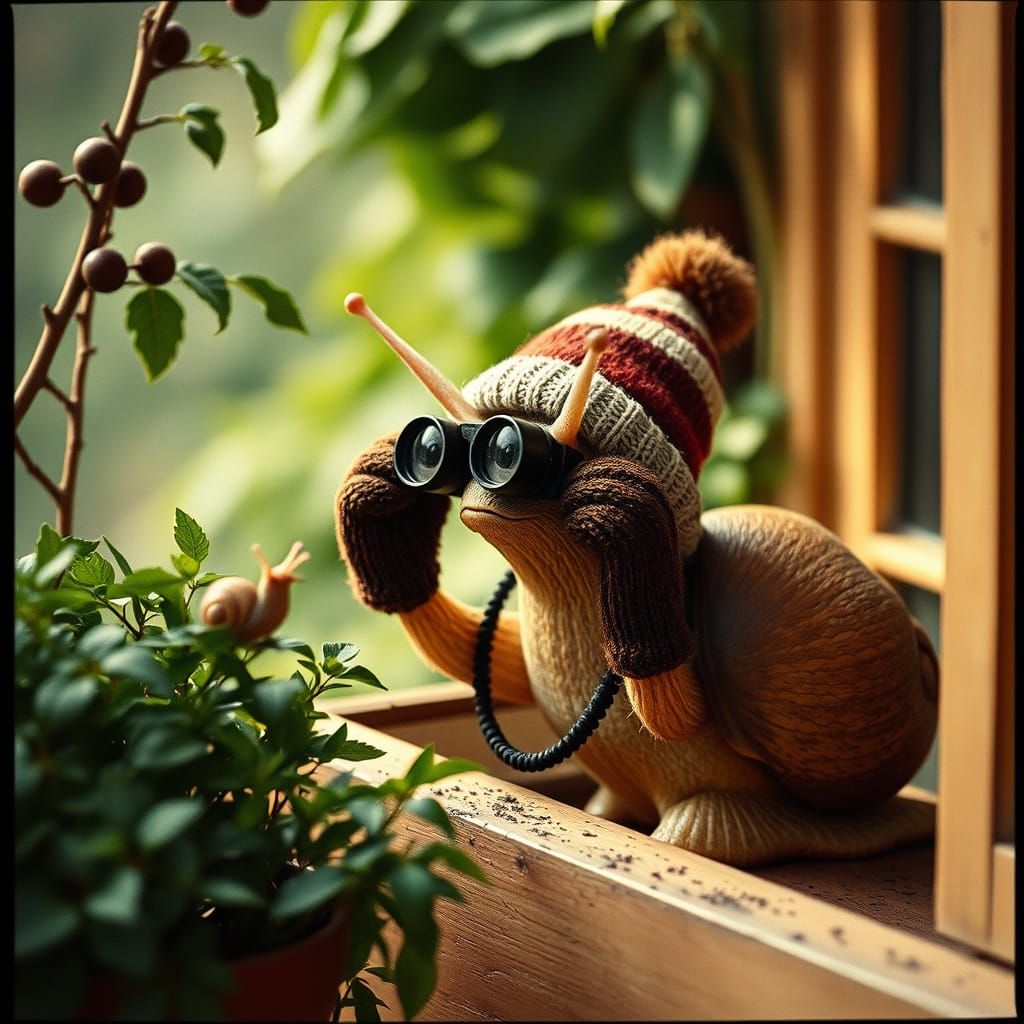 Snail Detective: A Wes Anderson-esque Film Still