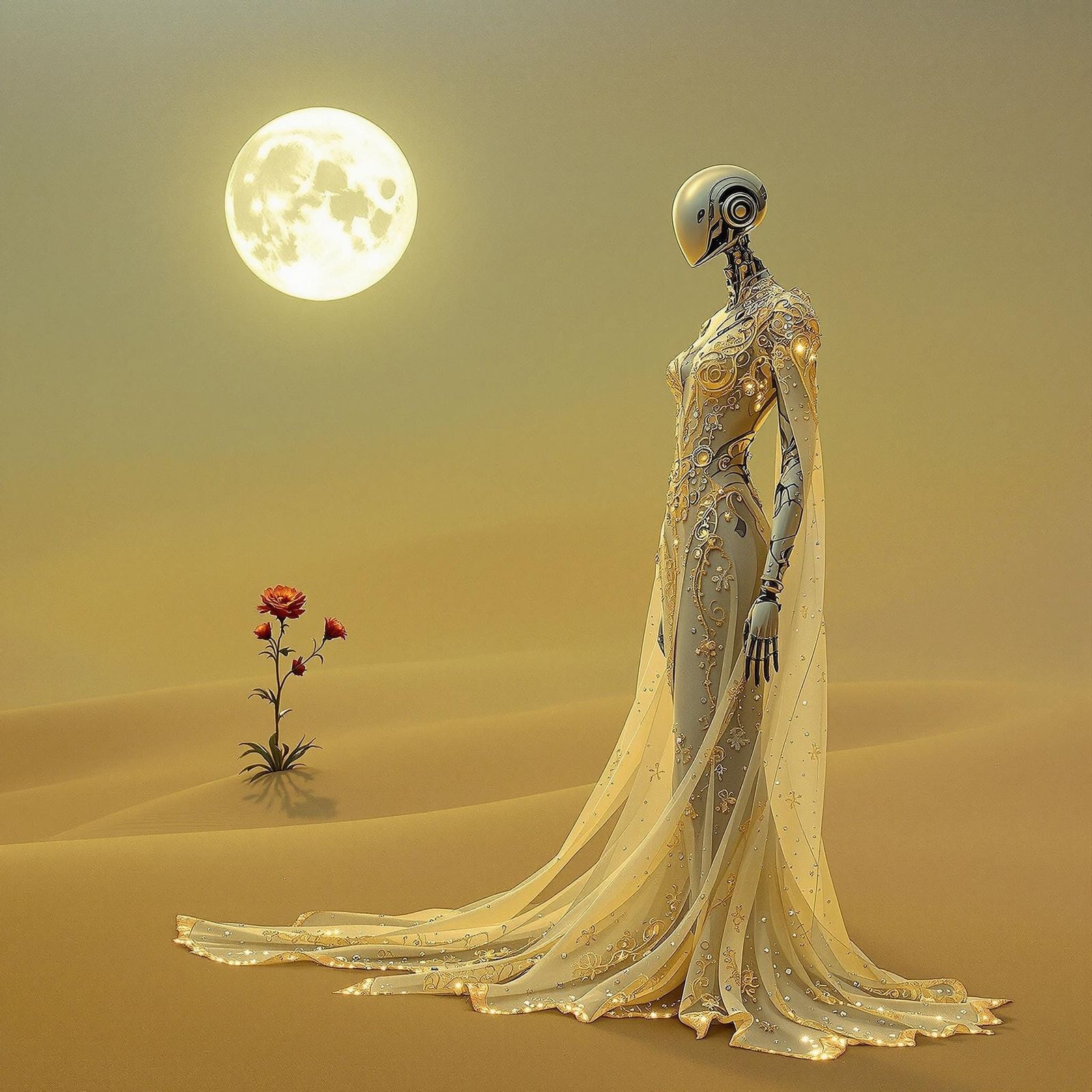 Elegant Robot in Desolate Landscape