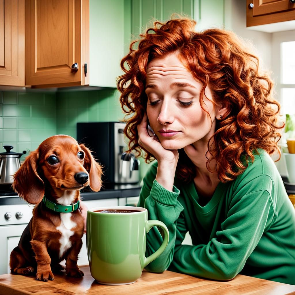Woman and Puppy Share Tired Morning Moment