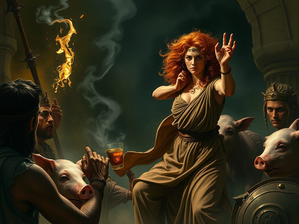 Circe Transforms Odysseus' Warriors into Swine