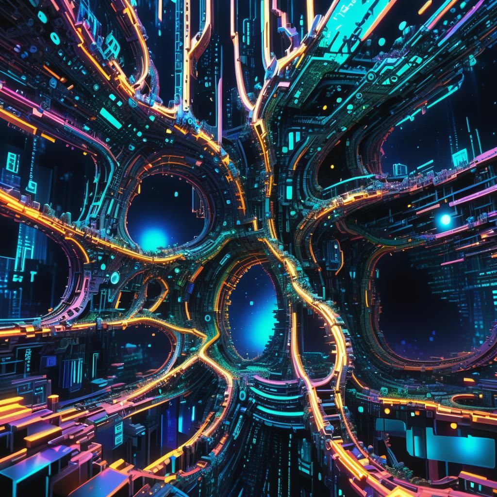 Binary Code Dream Surrealism Neon Paths Fractal hyperdetailed photorealistic 8k