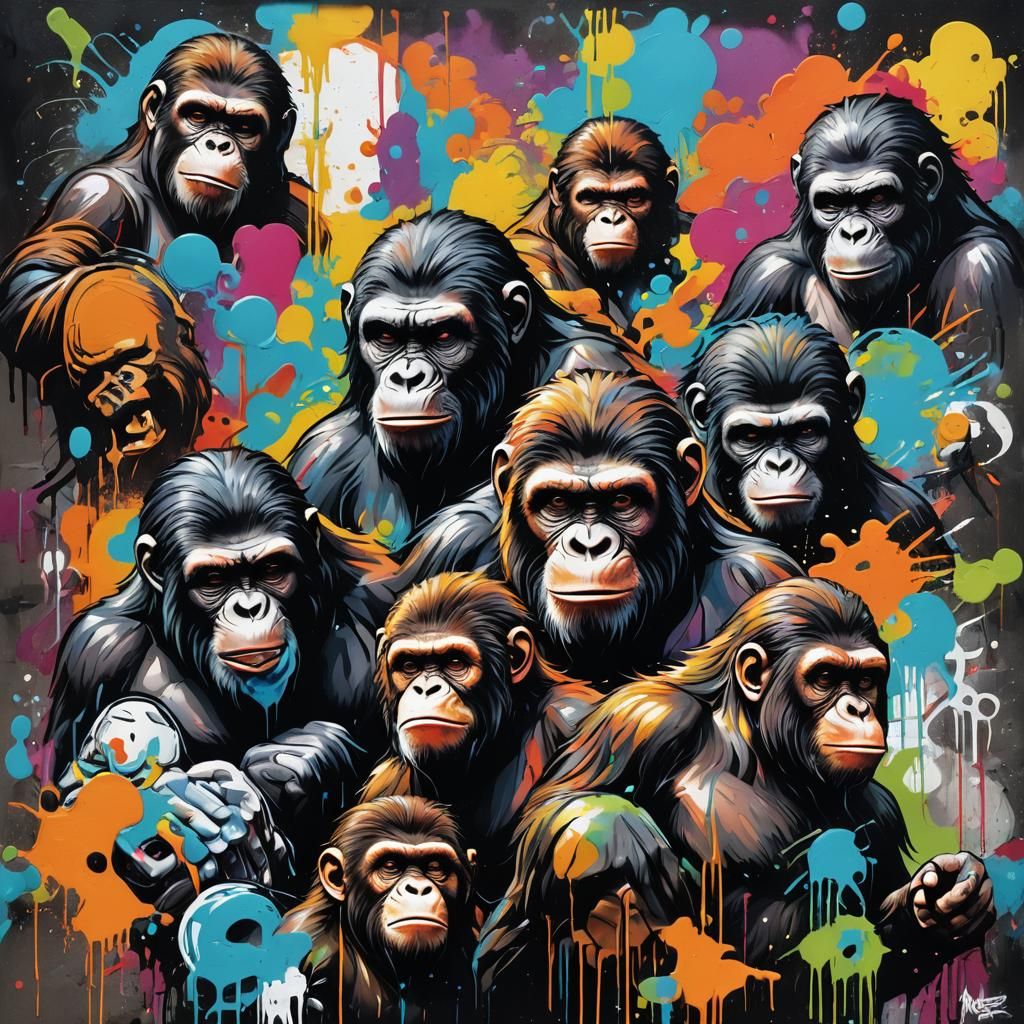 Planet of Apes in Graffiti Street Art Style