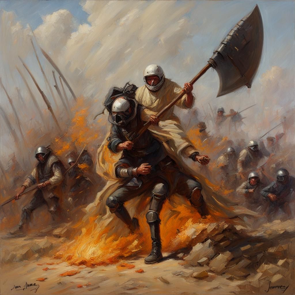 Explosive Scythes in Oil Painting Style