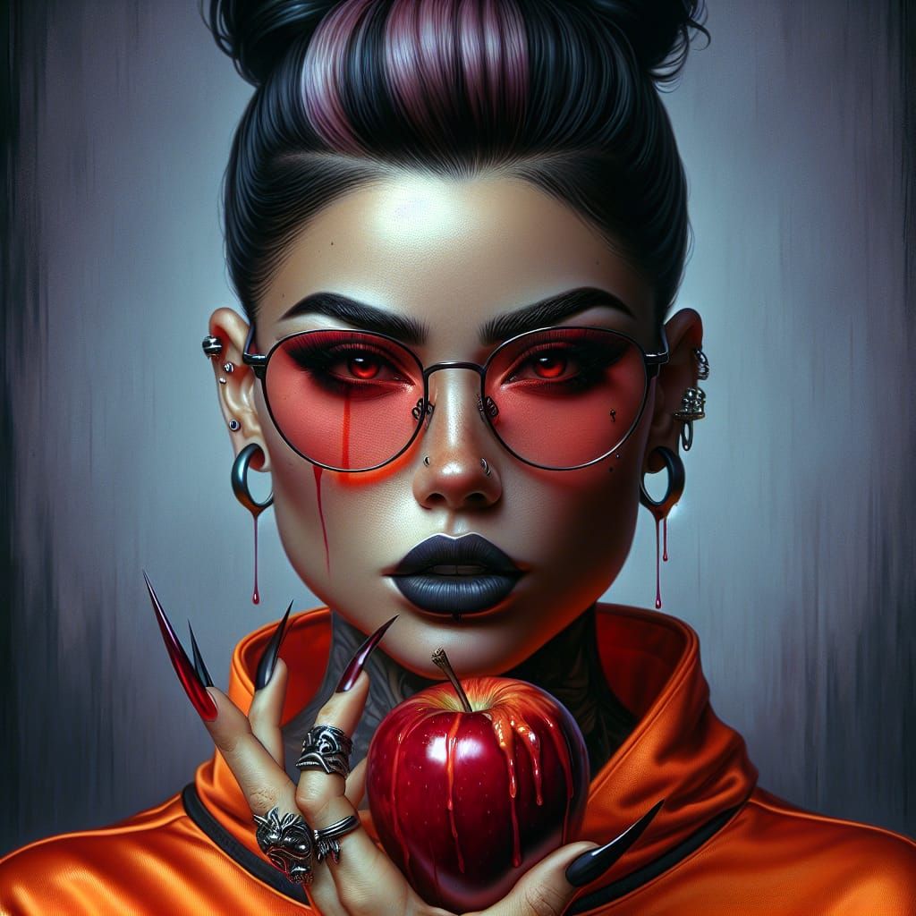 Woman with Apple: Hyperrealistic Fantasy Concept Art