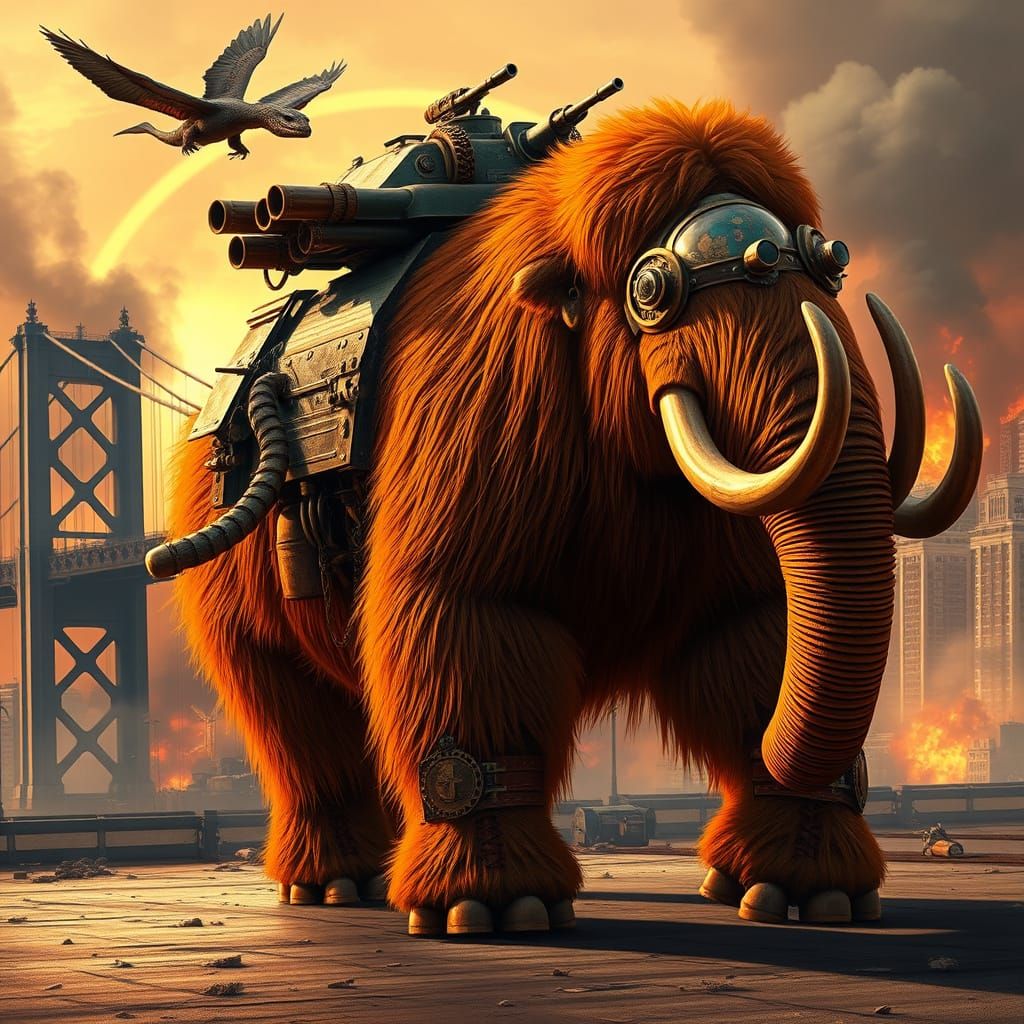 Steampunk Wooly Mammoth Conquers Ruined Metropolis