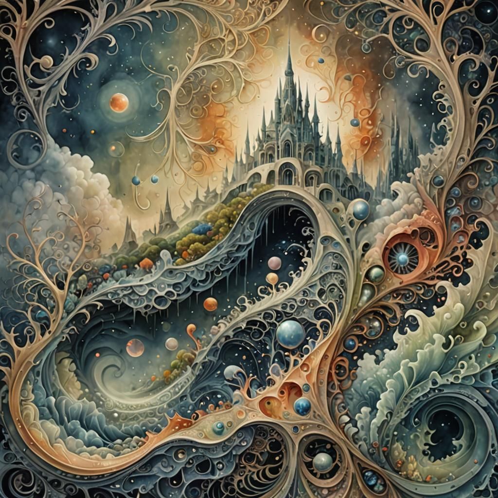 Elegant Microbial Art Deco Watercolor Fantasy