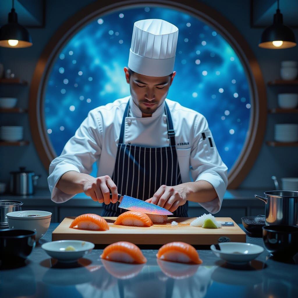 Cosmic Sushi Chef Prepares Nebula Sashimi: Art Nouveau Style