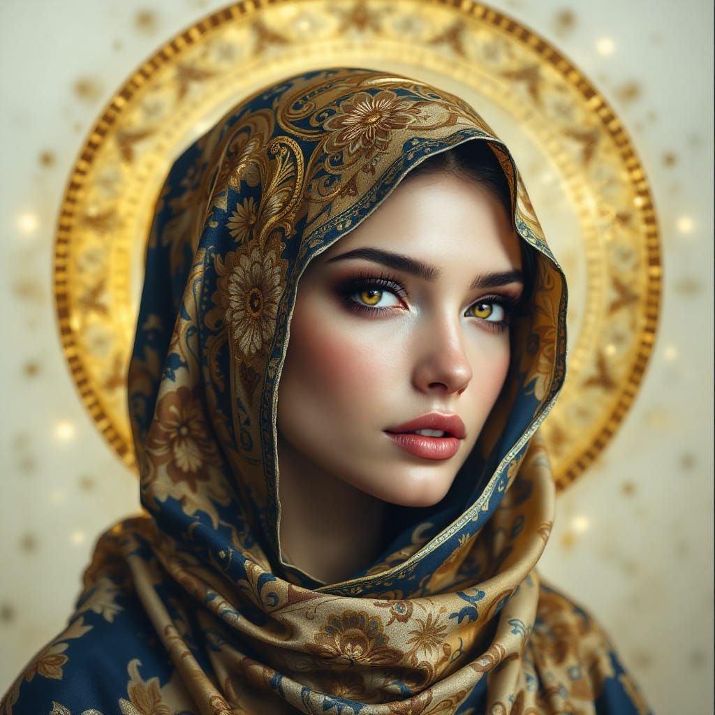 Ethereal Beauty in Golden, Lapis, and Beige Hues