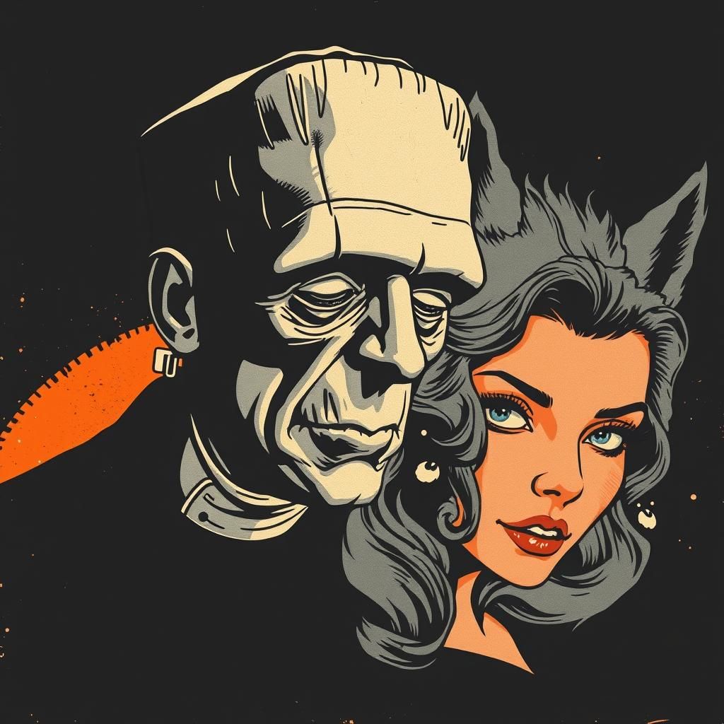 Surreal Vintage Collage: Frankenstein and Werewolf Portrait