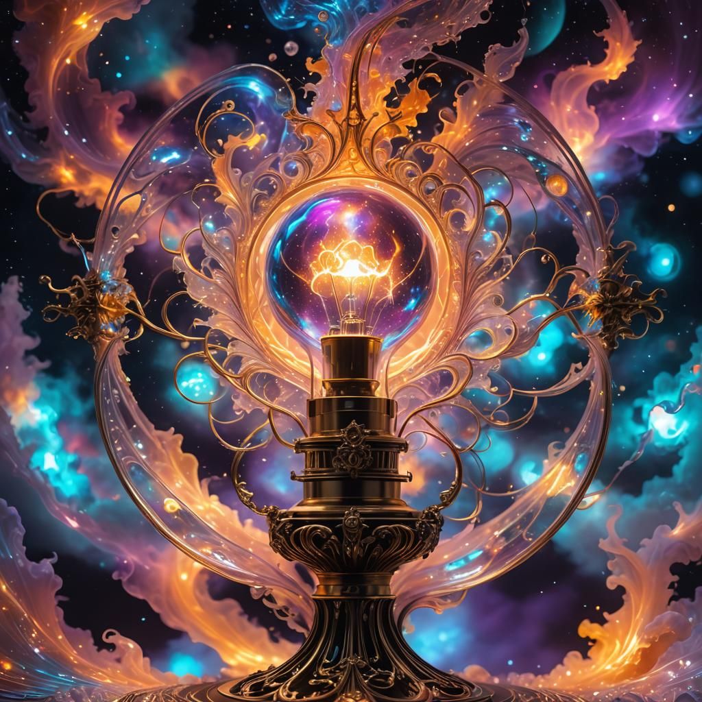 Holographic Astral Lamp in Cosmic Illustration