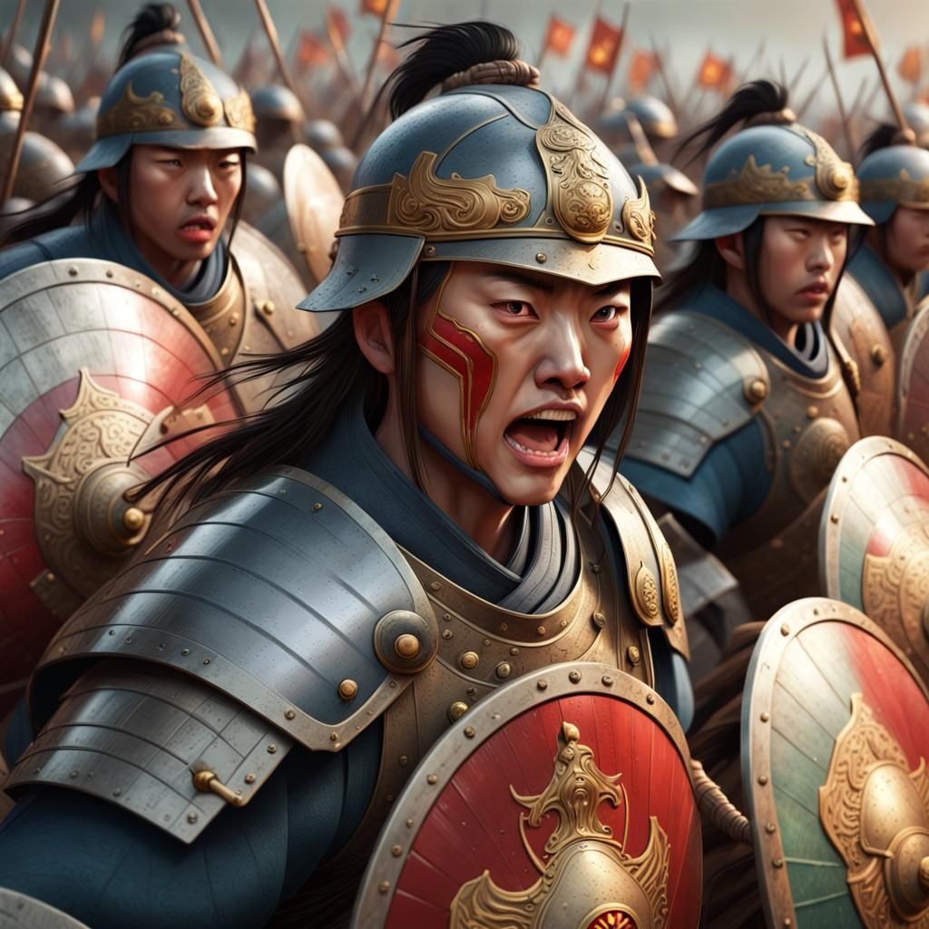 Epic Battlefield with Shields in Chinese Art Style