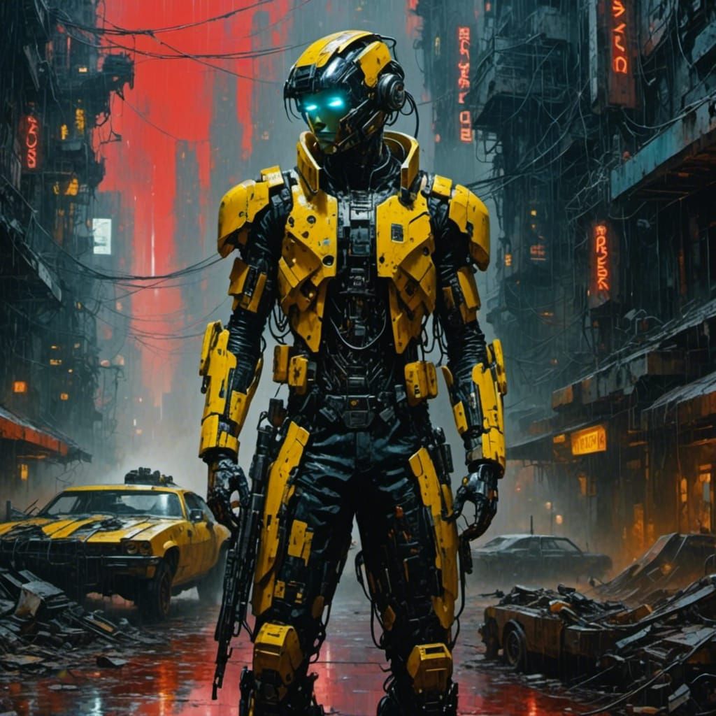 Cyborg Marine in Post-Apocalyptic Cyberpunk Warzone