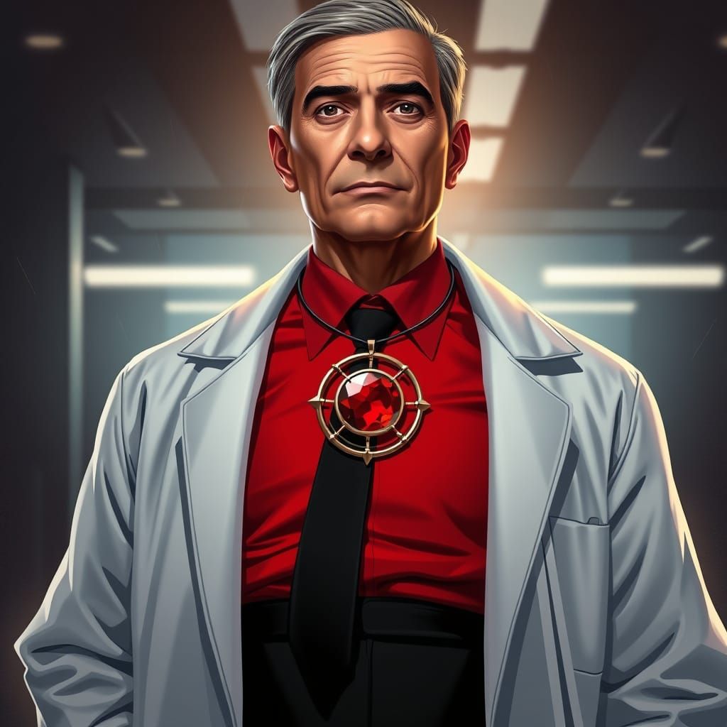 Scientist in SCP-963 Necklace, Exuding Professionalism and M...